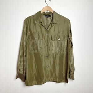 Vintage Silk Button Up Shirt Womens Large Green Quiet Luxury Capsule Parisian
